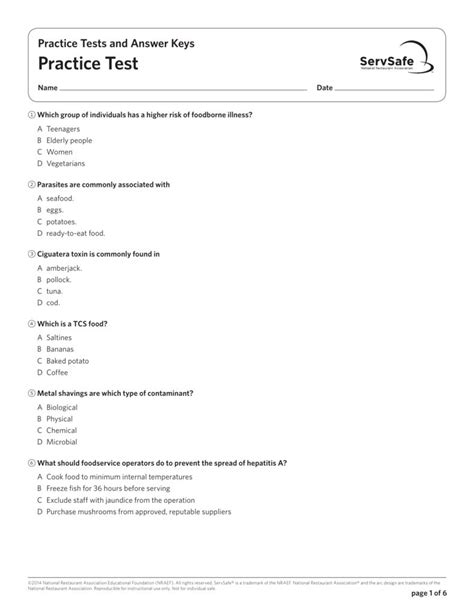 servsafe practice test answer key